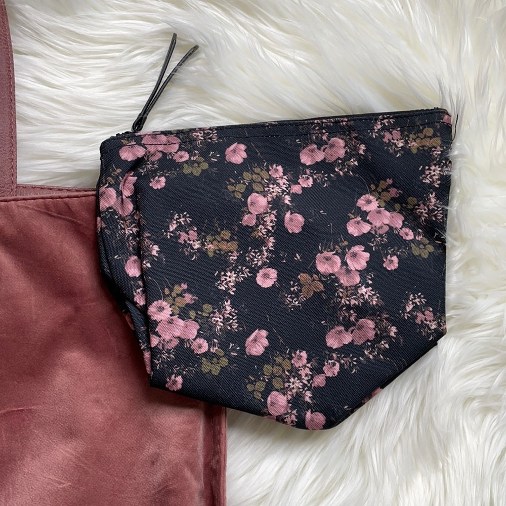 Floral Black Nylon Cosmetic Pouch